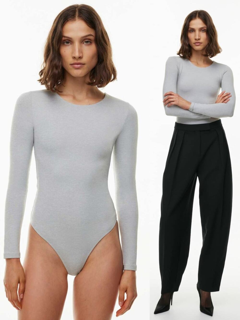 BABATON Aritzia Contour Crew Longsleeve Bodysuit Size Medium Heather Chrome